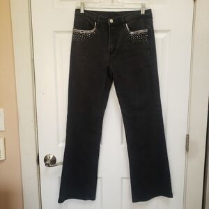 Christine Alexander Faded Black Boot Cut Western Rhinestone Jeans